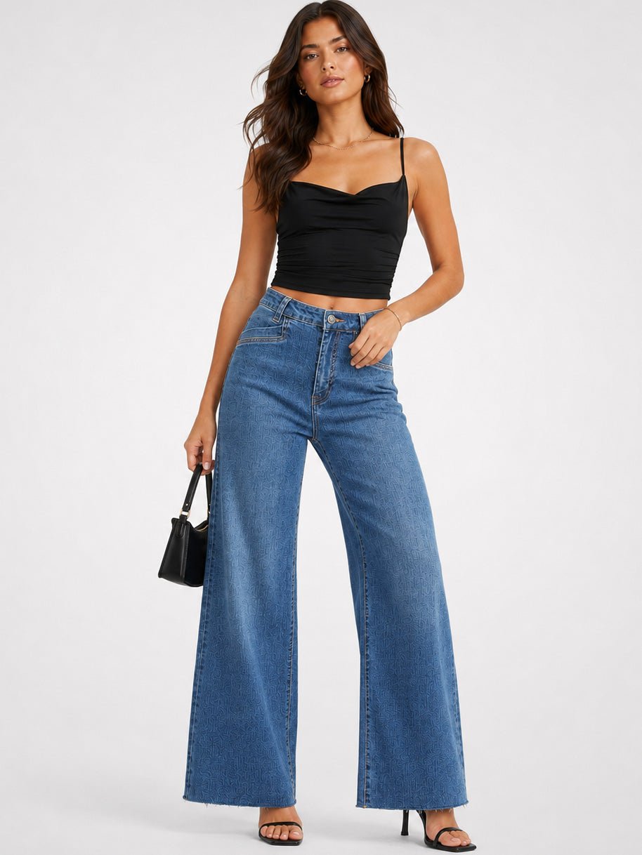 YUCOLEN Women's High Waisted Wide Leg Jeans Stretchy Vintage Loose Denim Pants in Medium Blue
