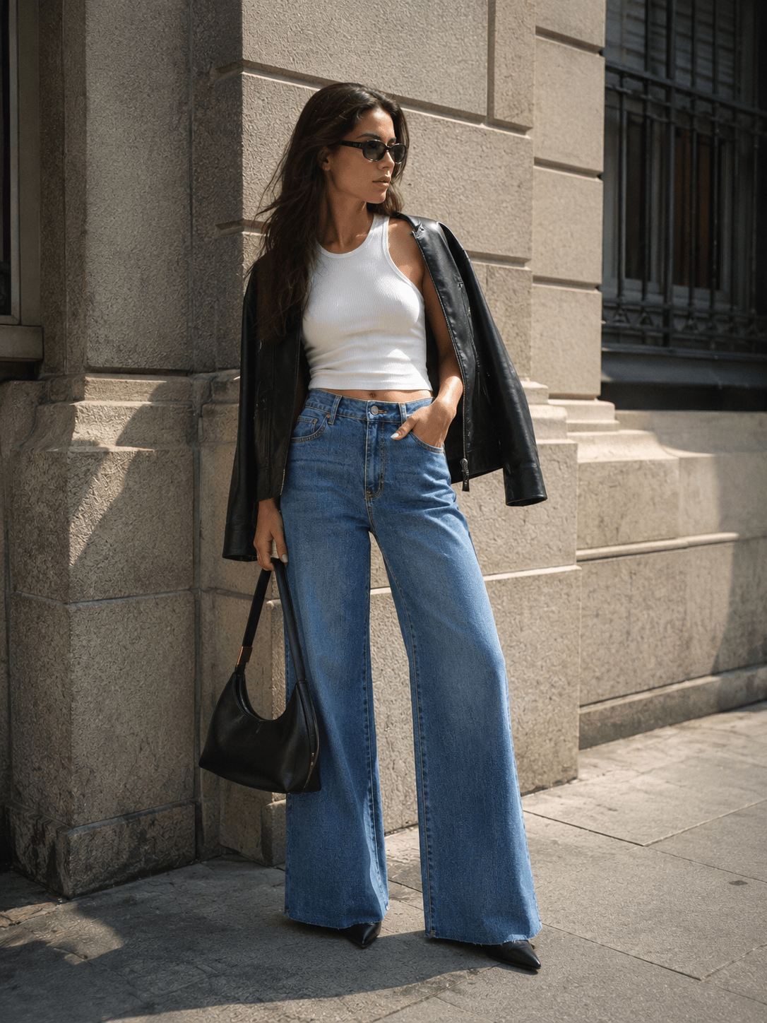 YUCOLEN Women's High Waisted Wide Leg Jeans Stretchy Vintage Loose Denim Pants in Medium Blue