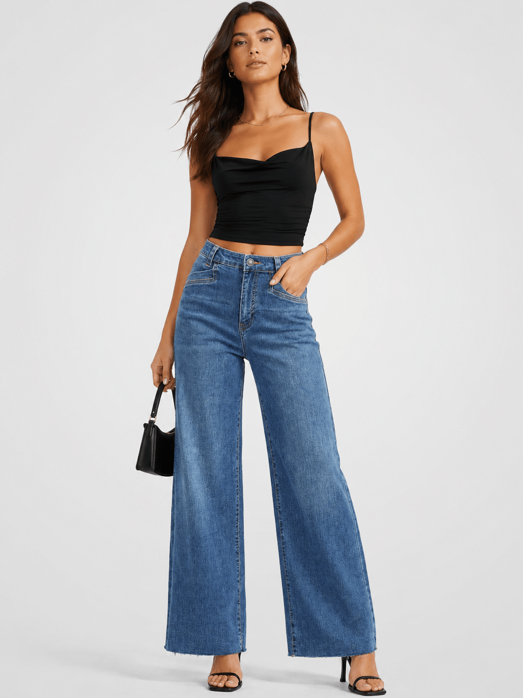 YUCOLEN Women's High Waisted Wide Leg Jeans Stretchy Vintage Loose Denim Pants in Medium Blue