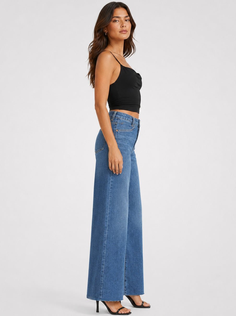 YUCOLEN Women's High Waisted Wide Leg Jeans Stretchy Vintage Loose Denim Pants in Medium Blue
