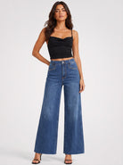 YUCOLEN Women's High Waisted Wide Leg Jeans Stretchy Vintage Loose Denim Pants in Medium Blue