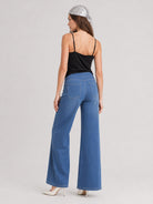 YUCOLEN Women's Wide Leg Jeans Stretchy High Waist Tummy Control Trousers in Medium blue