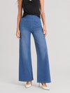 YUCOLEN Women's Wide Leg Jeans Stretchy High Waist Tummy Control Trousers in Medium blue