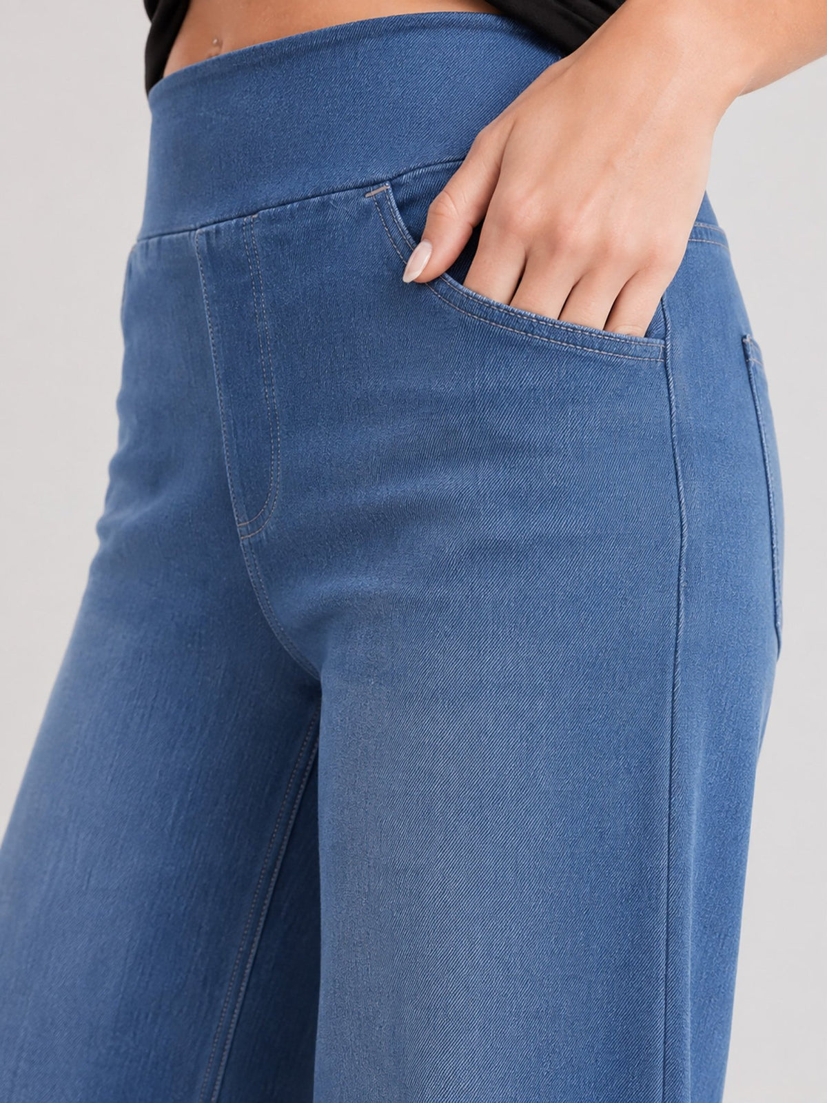 YUCOLEN Women's Wide Leg Jeans Stretchy High Waist Tummy Control Trousers in Medium blue