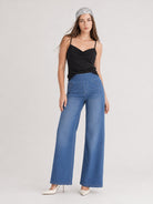 YUCOLEN Women's Wide Leg Jeans Stretchy High Waist Tummy Control Trousers in Medium blue
