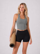 YUCOLEN Women Crop Workout Tank Top with Built in Bra Padded Racerback Yoga Top in Medium Grey