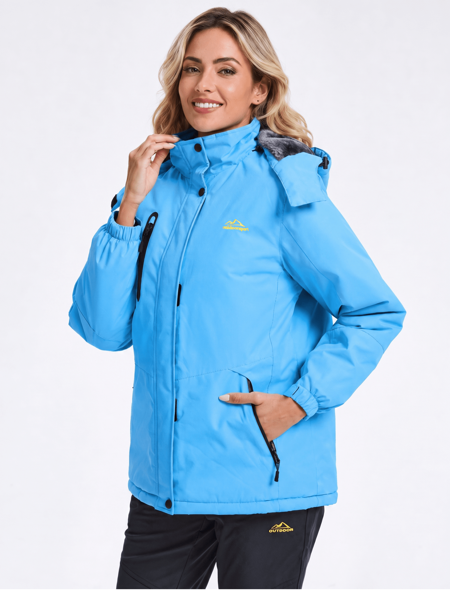 YUCOLEN Women's Waterproof Ski Jacket Fleece Lined Insulated Winter Snow Coat with 5 Pockets in Moon Blue