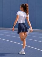 YUCOLEN Women High Waisted Pleated Tennis Skort - Pickleball Golf Skirt with Pockets in Navy