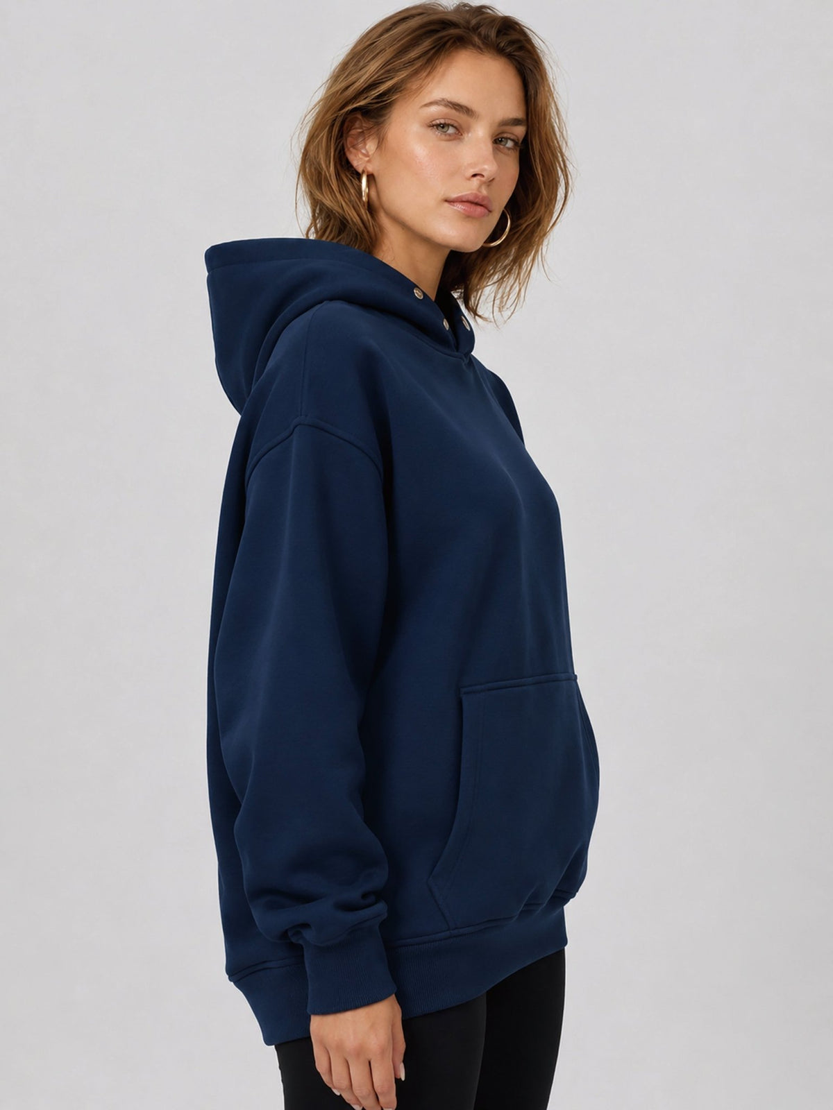YUCOLEN Women Oversized Fleece Hoodie Loose Pullover Sweatshirt with Thumb Holes in Navy
