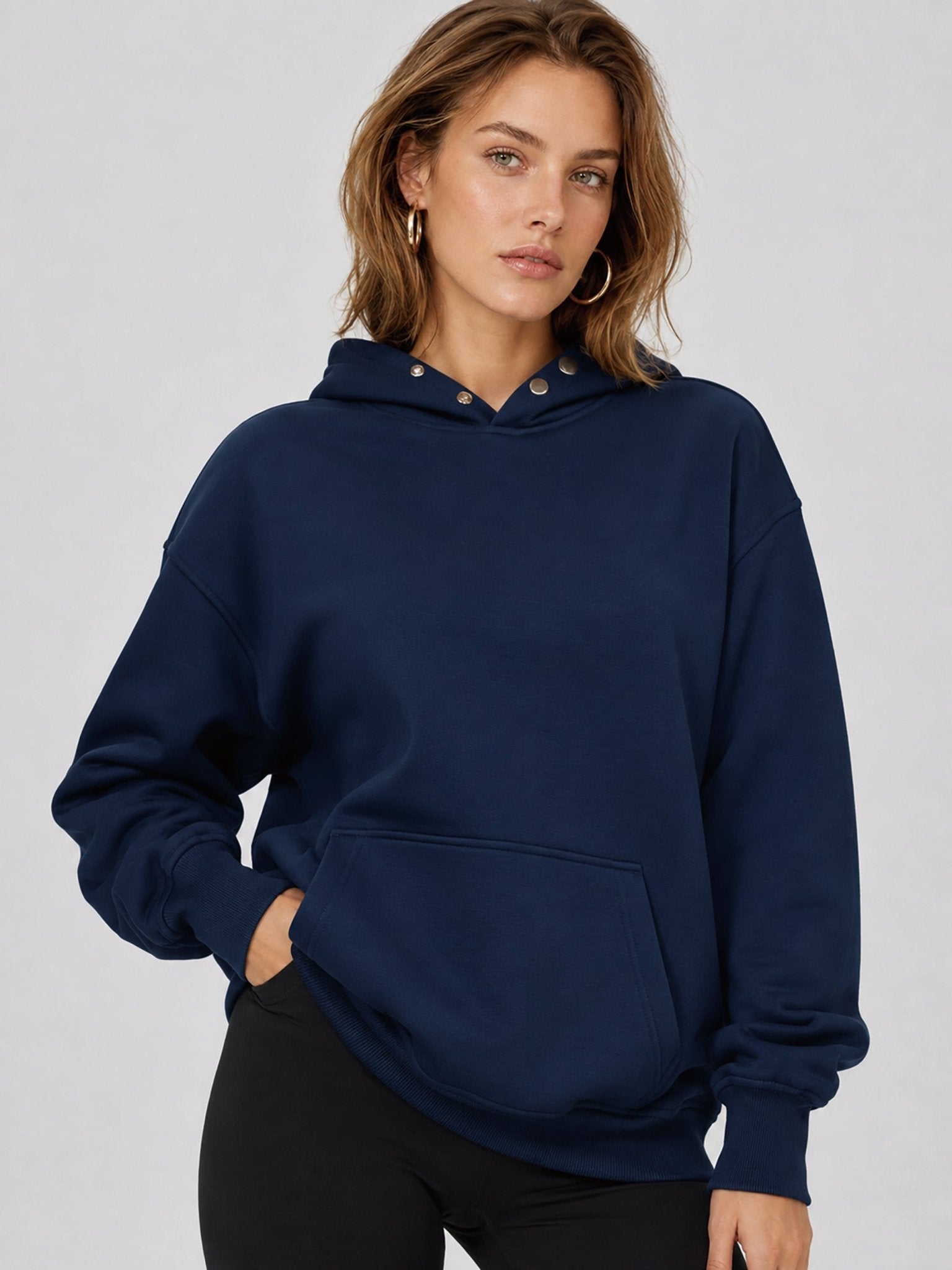 YUCOLEN Women Oversized Fleece Hoodie Loose Pullover Sweatshirt with Thumb Holes in Navy