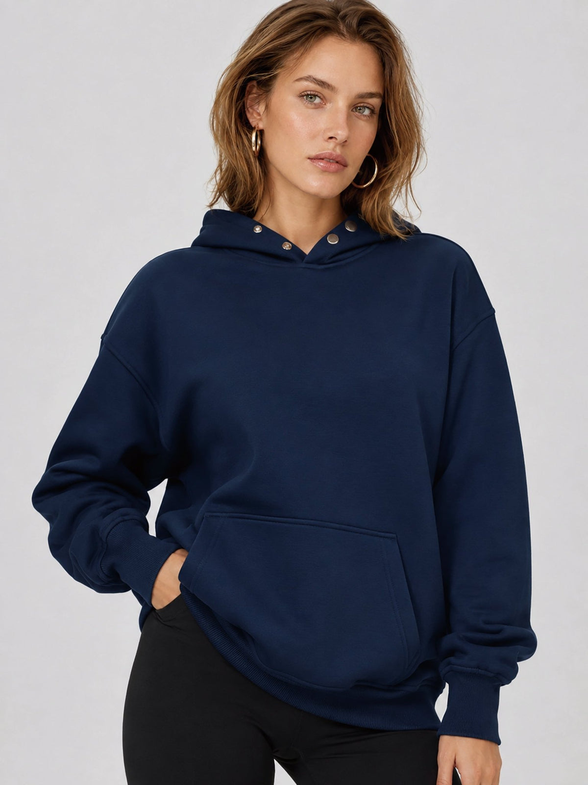 YUCOLEN Women Oversized Fleece Hoodie Loose Pullover Sweatshirt with Thumb Holes in Navy