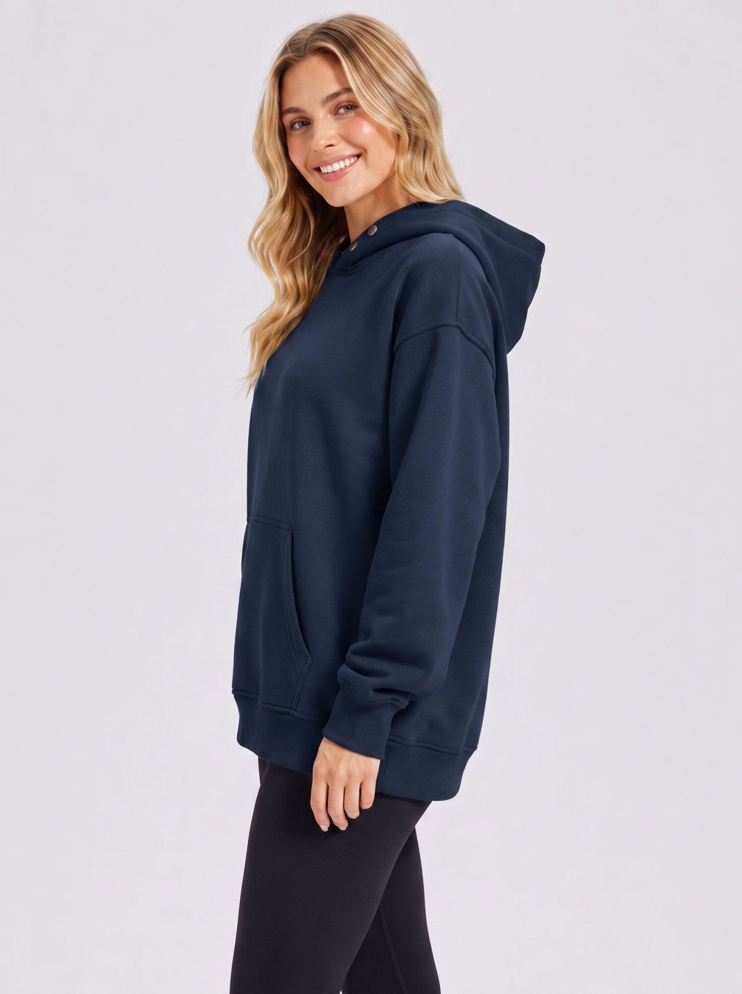 YUCOLEN Women Oversized Fleece Hoodie Loose Pullover Sweatshirt with Thumb Holes in Navy