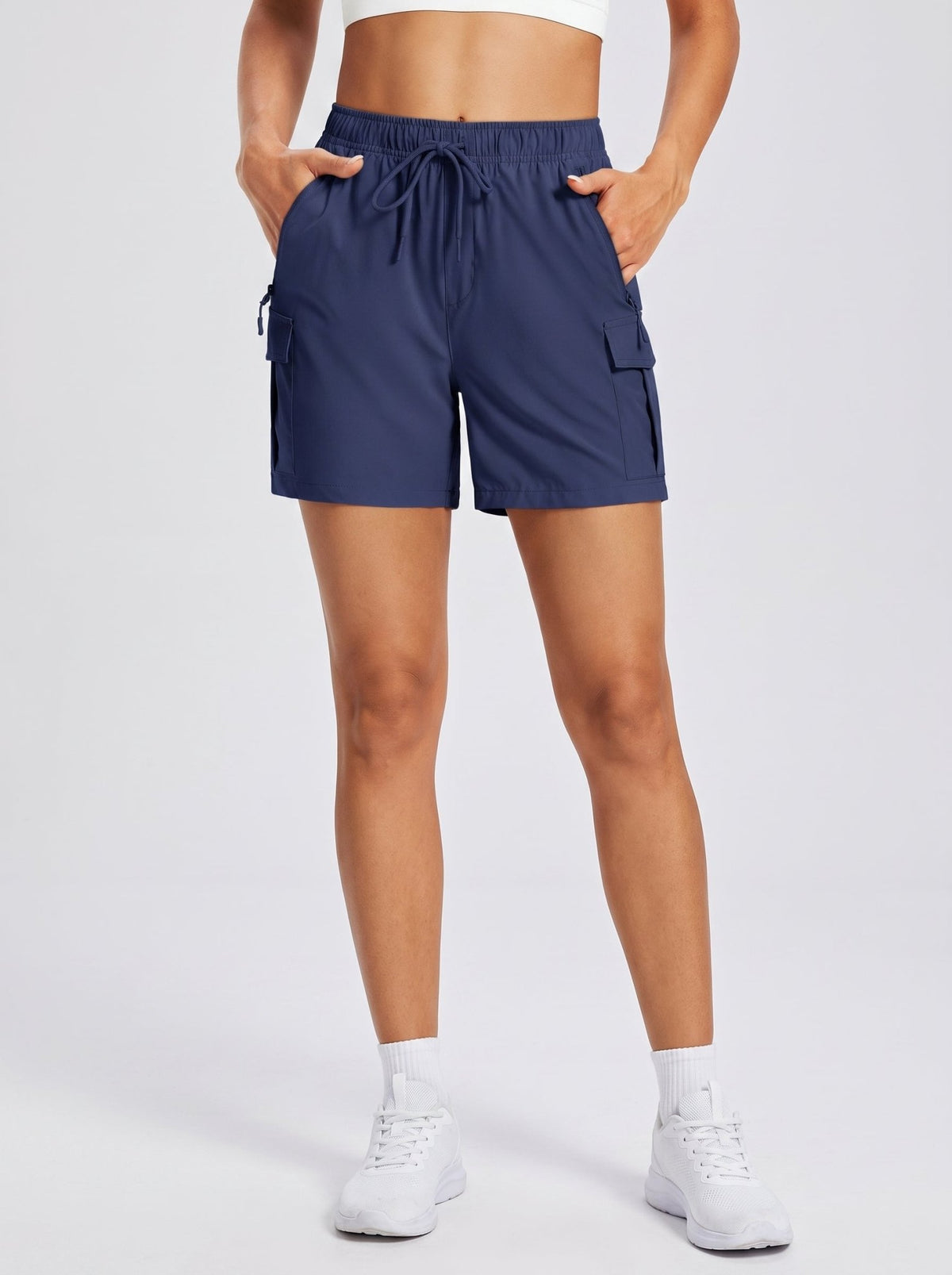 YUCOLEN Women's 5 Inch Quick Dry Hiking Cargo Shorts UPF 50 Plus Lightweight Athletic Shorts in Navy