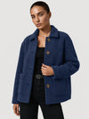 YUCOLEN Women‘s Button Down Fleece Jacket Soft Fuzzy Lapel Collar Coat with Pockets in Navy