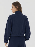 YUCOLEN Women's Cropped Fleece Jacket Full Zip Lightweight Workout Coat in Navy