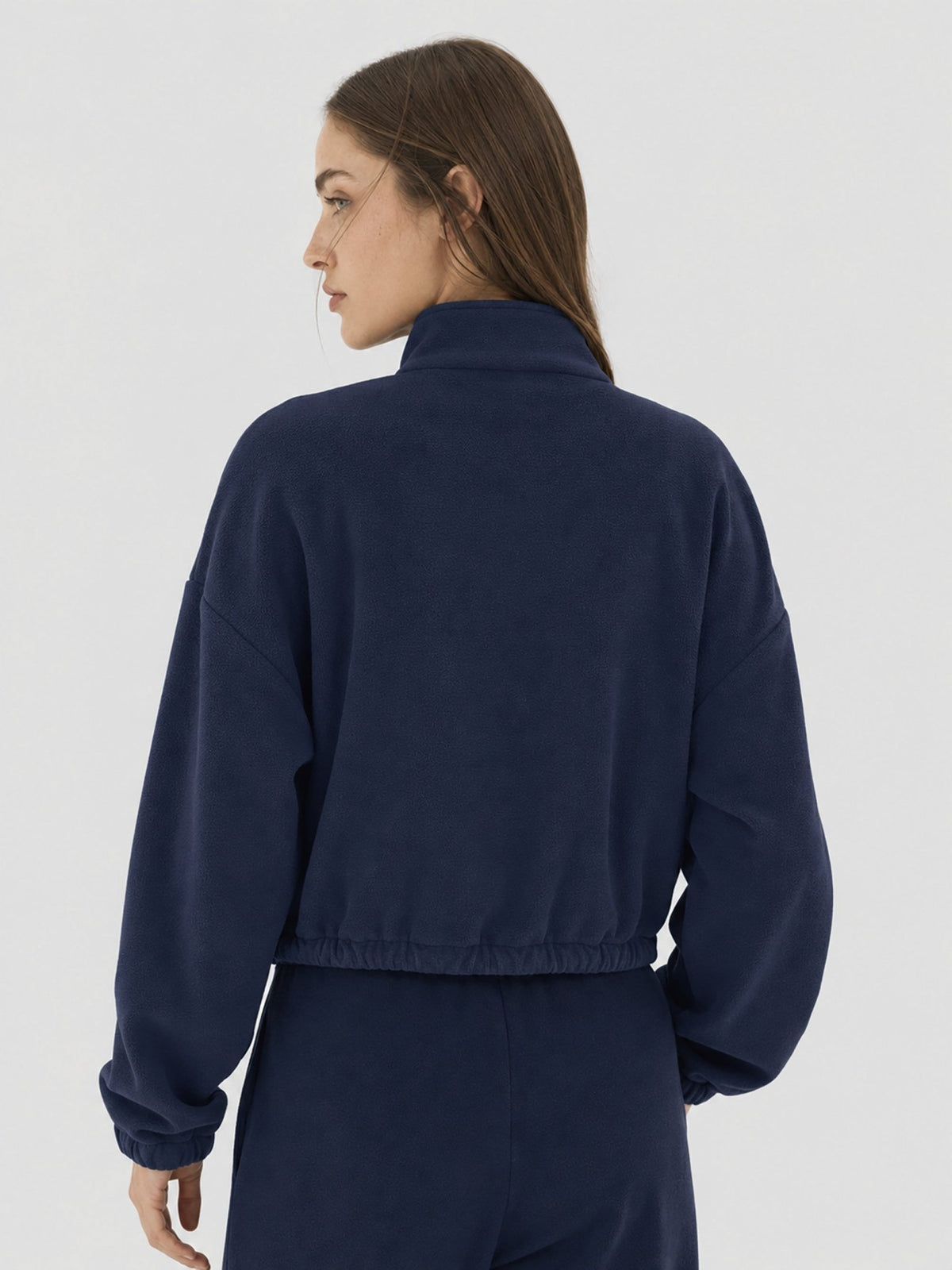 YUCOLEN Women's Cropped Fleece Jacket Full Zip Lightweight Workout Coat in Navy