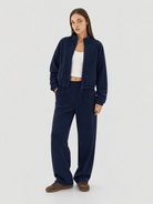 YUCOLEN Women's Cropped Fleece Jacket Full Zip Lightweight Workout Coat in Navy