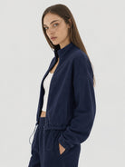 YUCOLEN Women's Cropped Fleece Jacket Full Zip Lightweight Workout Coat in Navy