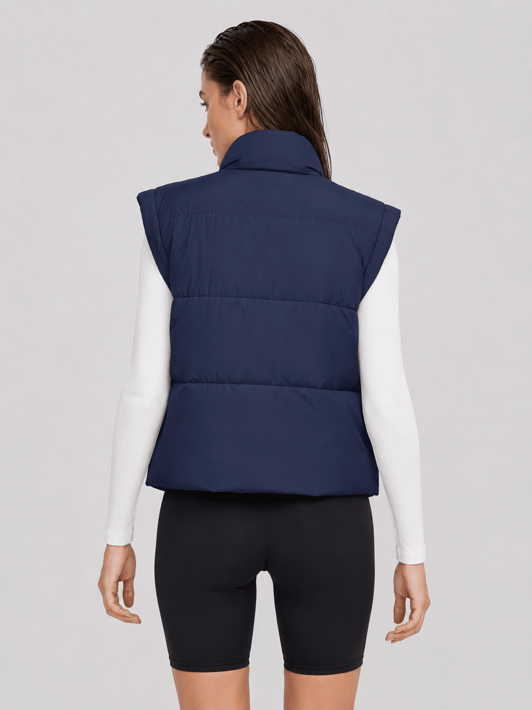 YUCOLEN Women's Cropped Puffer Vest Lightweight Windproof Insulated Gilet with Pockets in Navy
