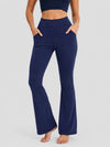 YUCOLEN Women's Flare Yoga Pants Foldover High Waist Bootcut Leggings with Pockets in Navy