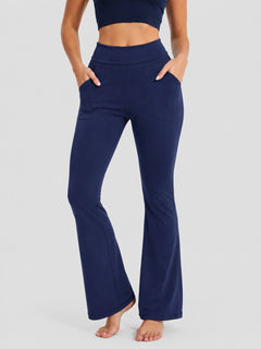YUCOLEN Women's Flare Yoga Pants Foldover High Waist Bootcut Leggings with Pockets in Navy