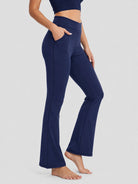 YUCOLEN Women's Flare Yoga Pants Foldover High Waist Bootcut Leggings with Pockets in Navy