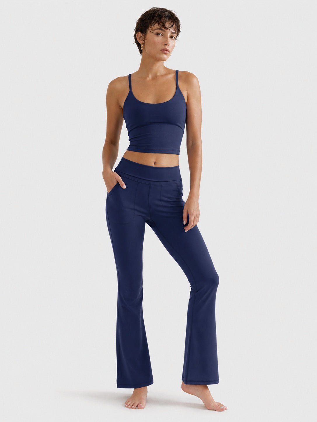 YUCOLEN Women's Flare Yoga Pants Foldover High Waist Bootcut Leggings with Pockets in Navy