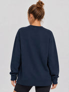 YUCOLEN Women's Fleece Lined Crewneck Sweatshirt with Thumb Holes Loose Fit Pullover in Navy