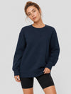 YUCOLEN Women's Fleece Lined Crewneck Sweatshirt with Thumb Holes Loose Fit Pullover in Navy