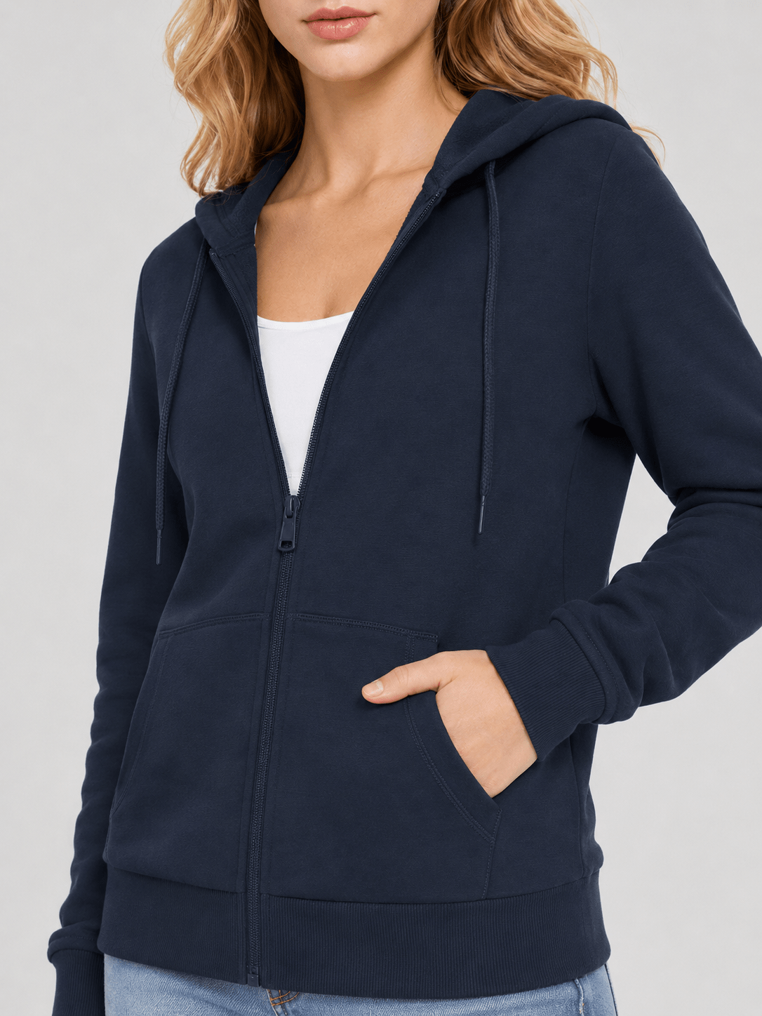 YUCOLEN Women's Fleece Lined Zip Up Hoodie Lightweight Athletic Hooded Sweatshirt in Navy