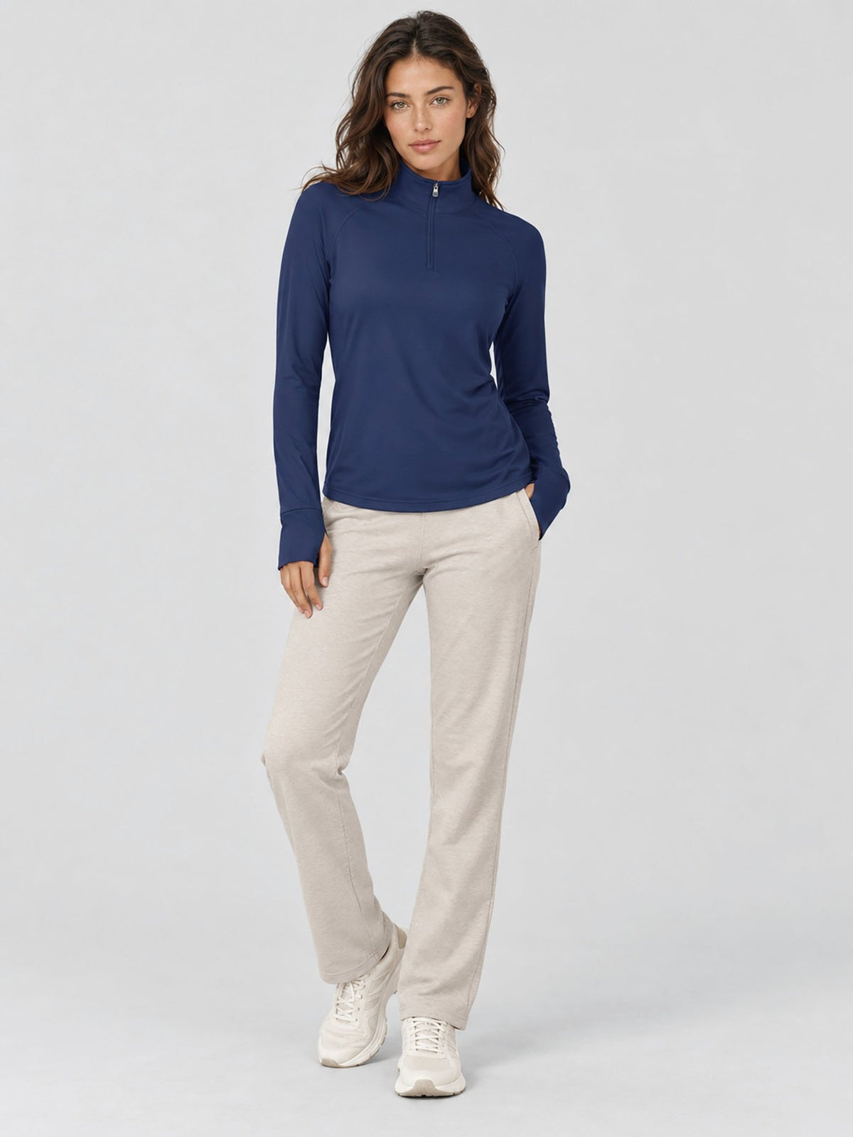 YUCOLEN Women's Fleece Quarter Zip Pullover for Running & Golf in Navy