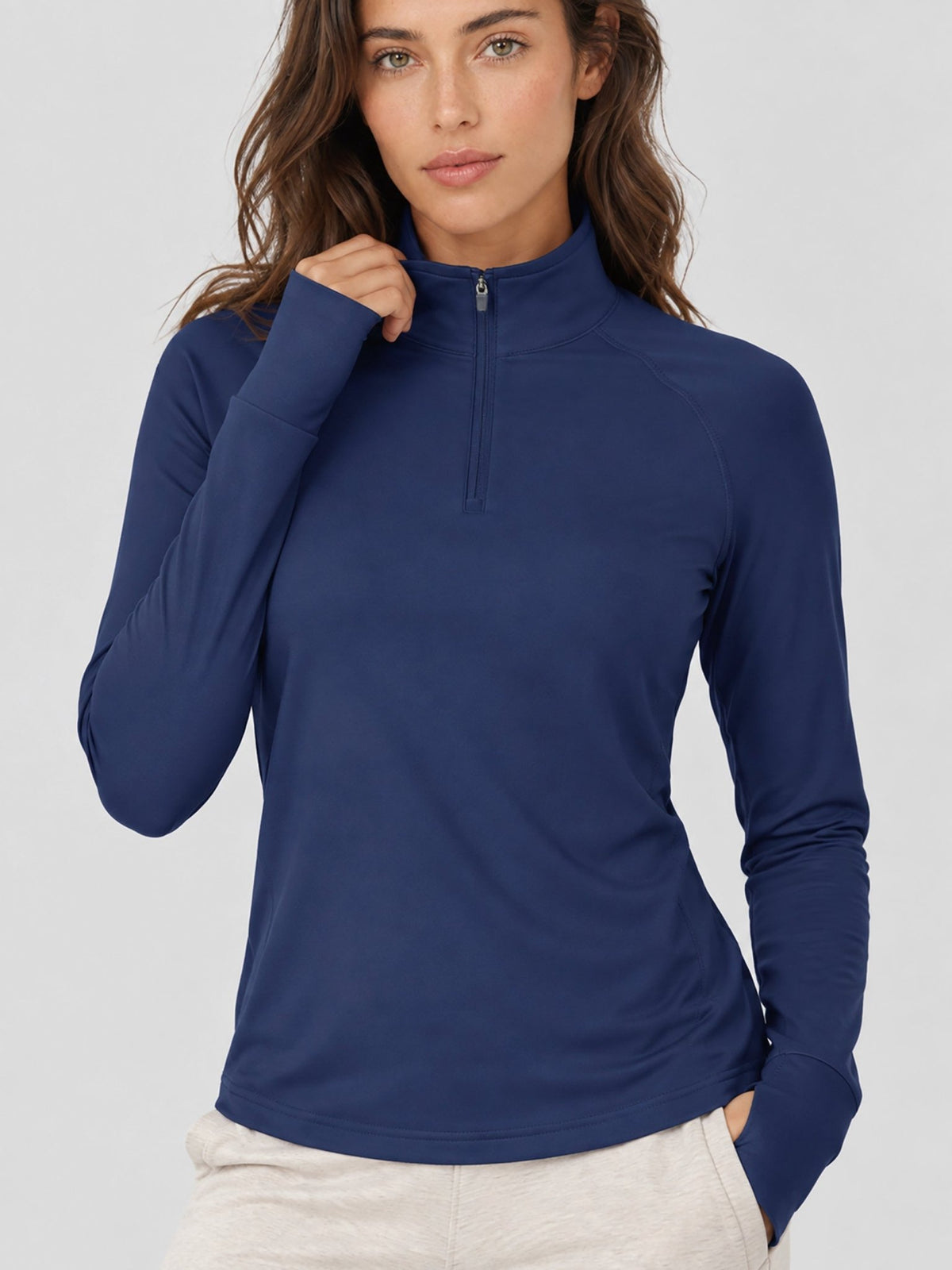 YUCOLEN Women's Fleece Quarter Zip Pullover for Running & Golf in Navy