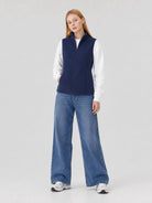 YUCOLEN Women's Full Zip Fleece Vest Anti-Static Sleeveless Jacket with Pockets in Navy