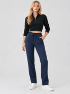 YUCOLEN Women's Heavyweight Water Resistant Sherpa Lined Sweatpants for Winter Snow in Navy