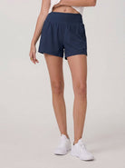 YUCOLEN Women's High Waisted Lightweight Running Shorts - Stretch Workout Shorts in Navy