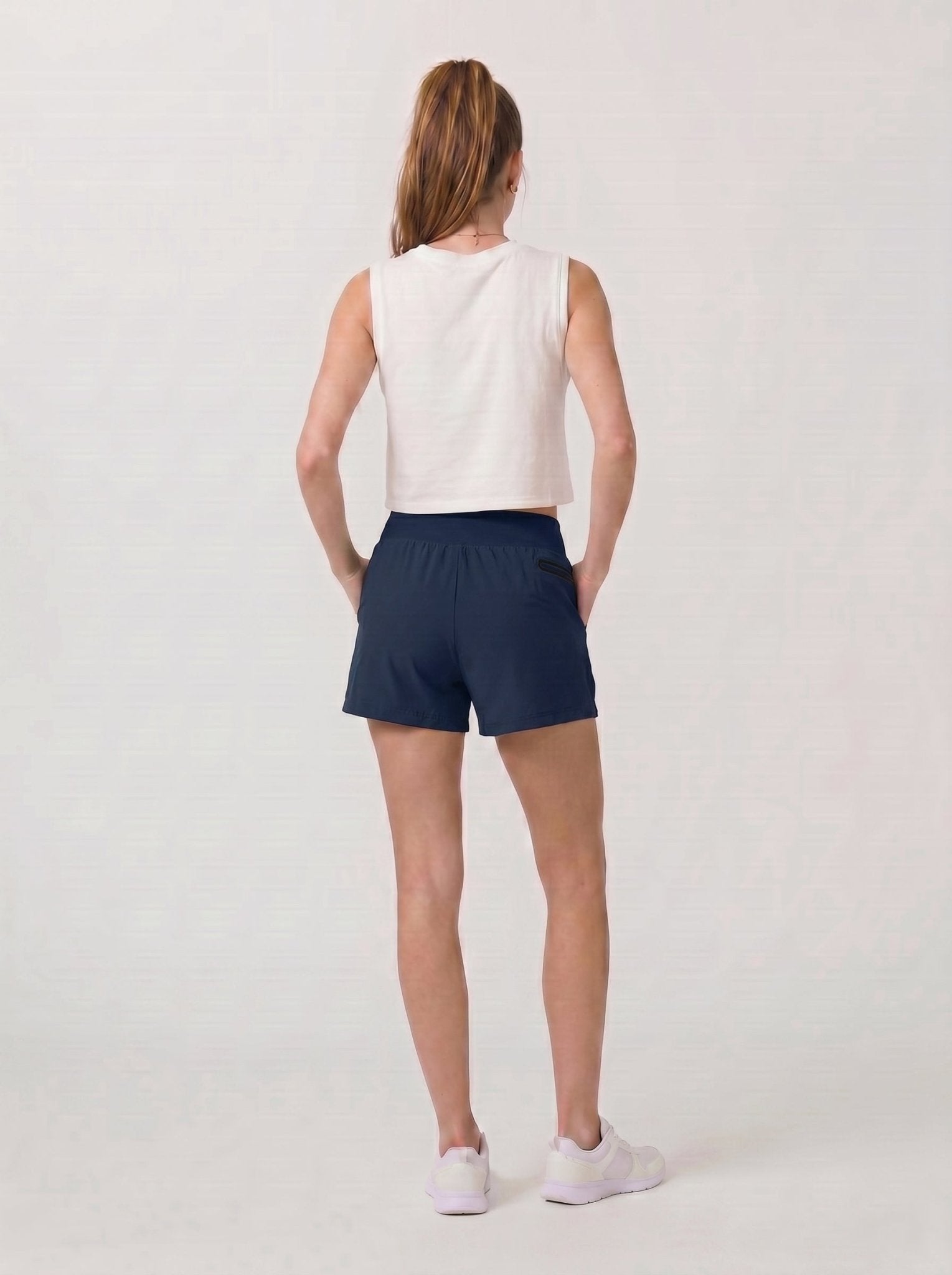 YUCOLEN Women's High Waisted Lightweight Running Shorts - Stretch Workout Shorts in Navy