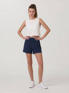 YUCOLEN Women's High Waisted Lightweight Running Shorts - Stretch Workout Shorts in Navy