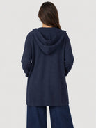 YUCOLEN Women's Hooded Open Front Cardigan Soft Knit Mid-Thigh Coatigan with Pockets in Navy