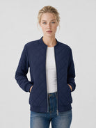YUCOLEN Women's Lightweight Diamond Quilted Bomber Jacket with Secure Zip Pockets in Navy