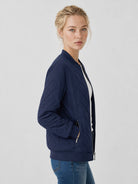 YUCOLEN Women's Lightweight Diamond Quilted Bomber Jacket with Secure Zip Pockets in Navy
