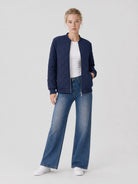 YUCOLEN Women's Lightweight Diamond Quilted Bomber Jacket with Secure Zip Pockets in Navy