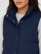 YUCOLEN Women's Lightweight Duck Down Puffer Vest Stand Collar Sleeveless Jacket in Navy
