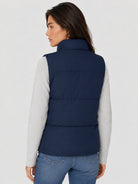 YUCOLEN Women's Lightweight Duck Down Puffer Vest Stand Collar Sleeveless Jacket in Navy