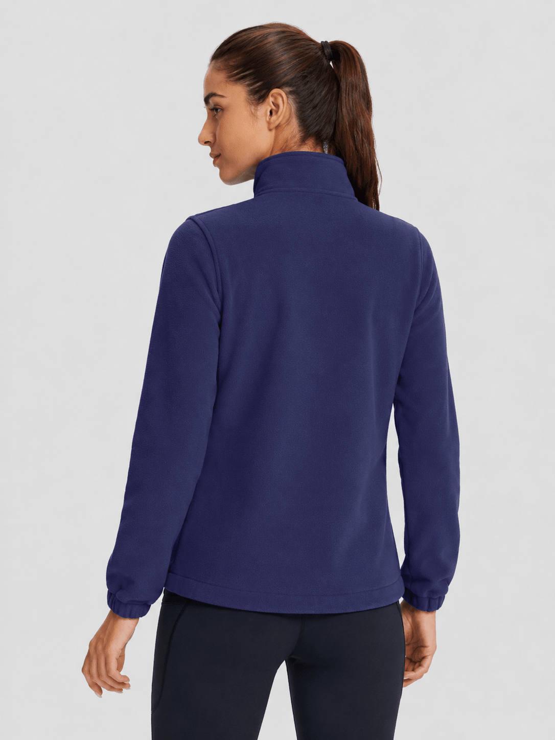 YUCOLEN Women's Lightweight Full Zip Fleece Jacket Windproof Stand Collar Outdoor Sweatshirt in Navy