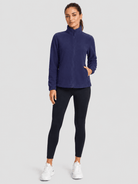 YUCOLEN Women's Lightweight Full Zip Fleece Jacket Windproof Stand Collar Outdoor Sweatshirt in Navy