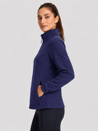 YUCOLEN Women's Lightweight Full Zip Fleece Jacket Windproof Stand Collar Outdoor Sweatshirt in Navy