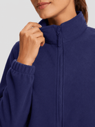 YUCOLEN Women's Lightweight Full Zip Fleece Jacket Windproof Stand Collar Outdoor Sweatshirt in Navy