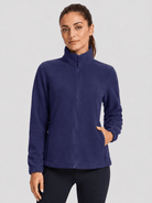 YUCOLEN Women's Lightweight Full Zip Fleece Jacket Windproof Stand Collar Outdoor Sweatshirt in Navy