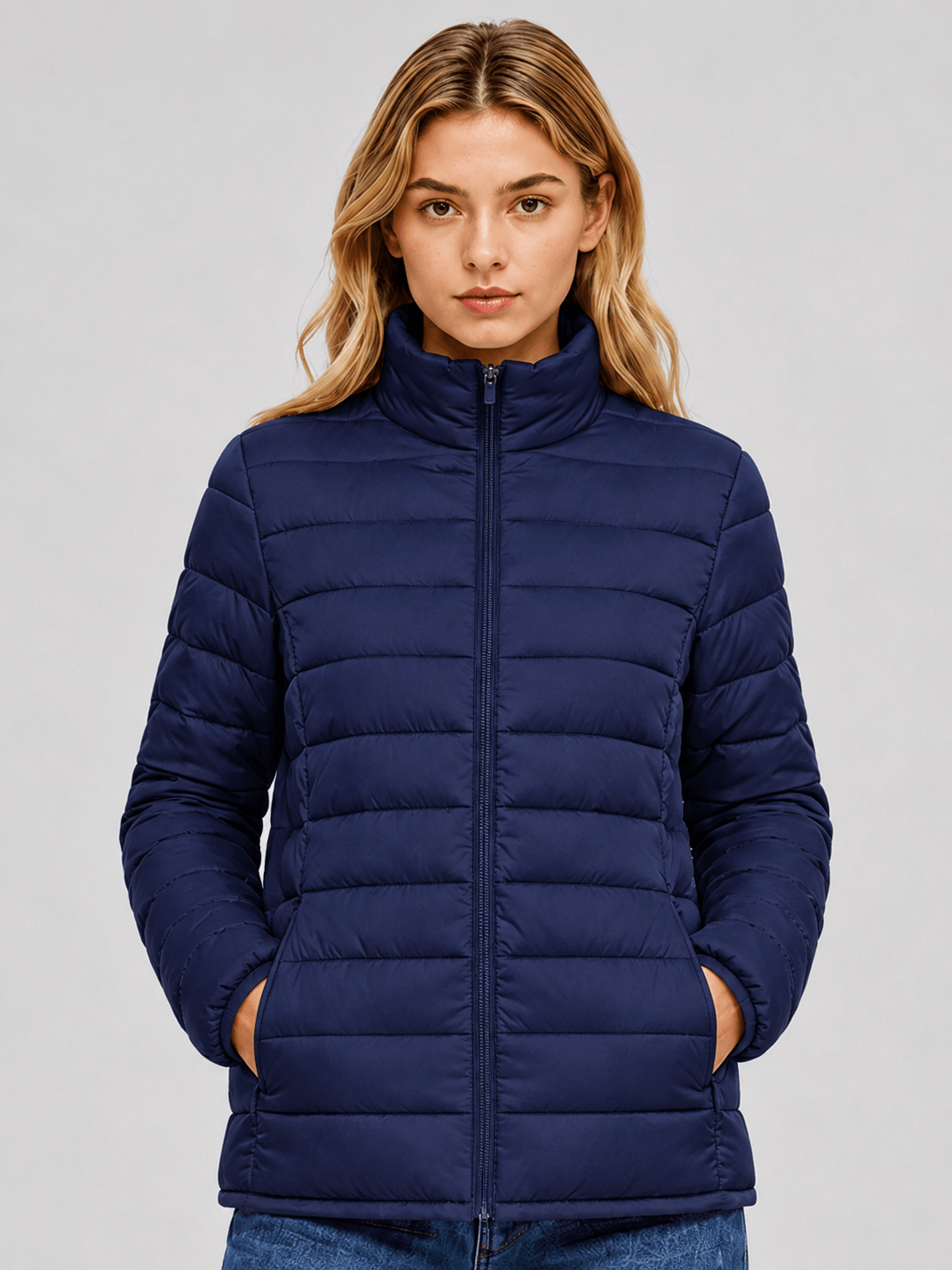 YUCOLEN Women's Lightweight Jacket Packable Water Resistant Quilted Coat with 4 Pockets in Navy