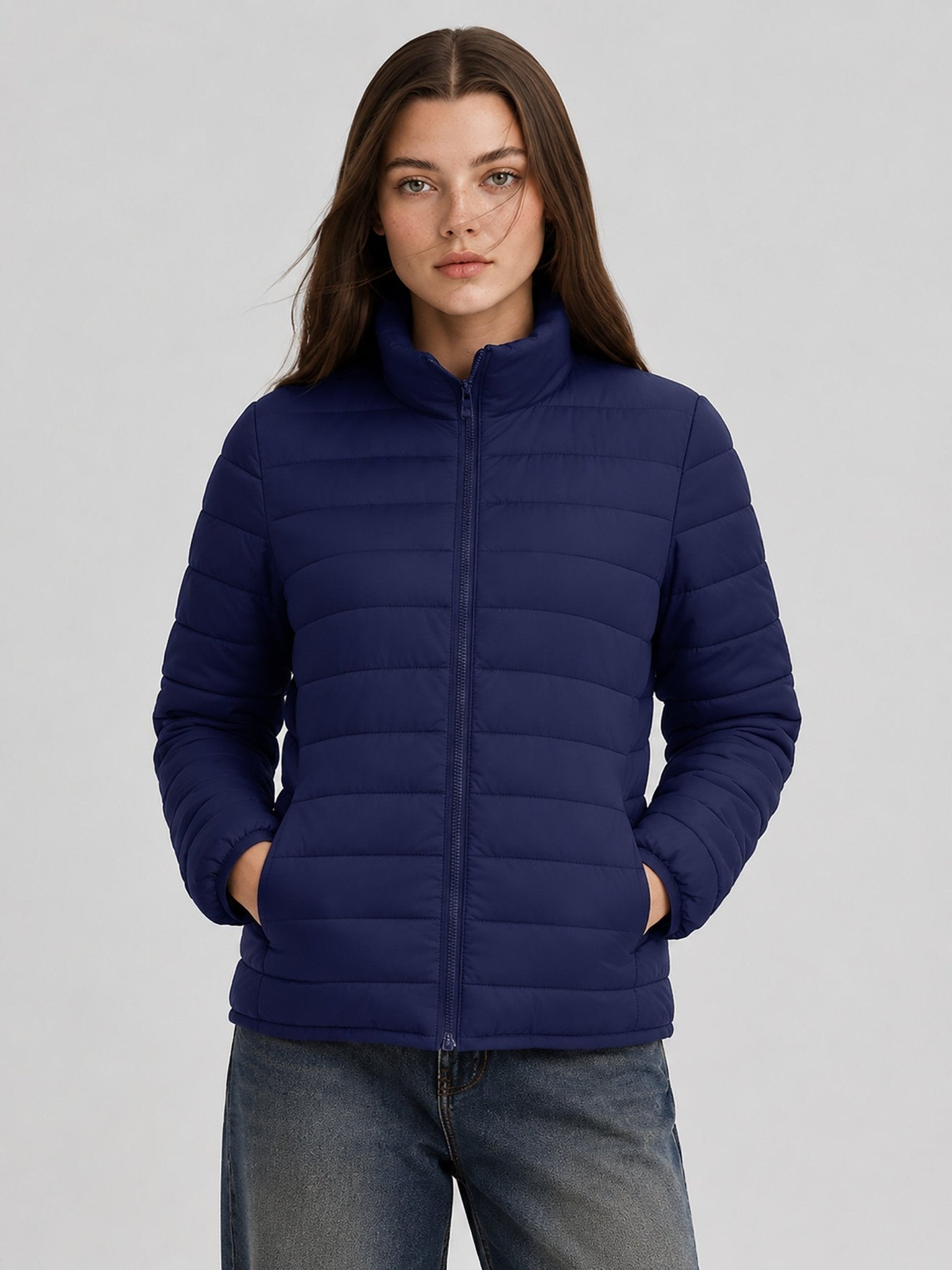 YUCOLEN Women's Lightweight Jacket Packable Water Resistant Quilted Coat with 4 Pockets in Navy